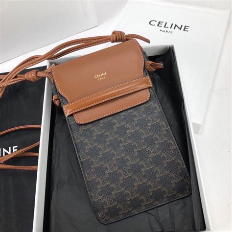 celine phone pouch in triomphe canvas and lambskin|PHONE POUCH WITH FLAP IN TRIOMPHE CANVAS AND .